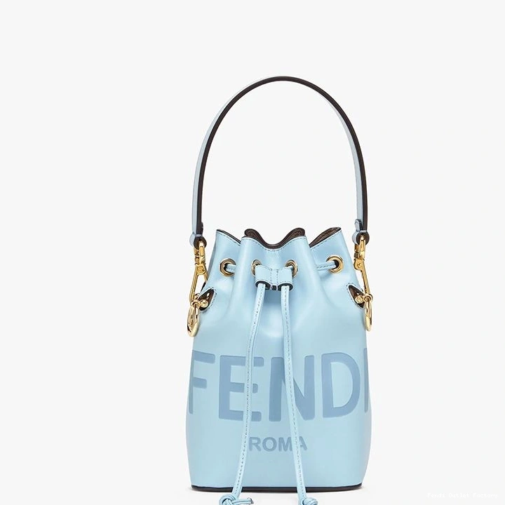 HOT Tresor Bucket Logo Leather Bag In Blue Mini ROMA Mon Calf Fendi Sky 0725